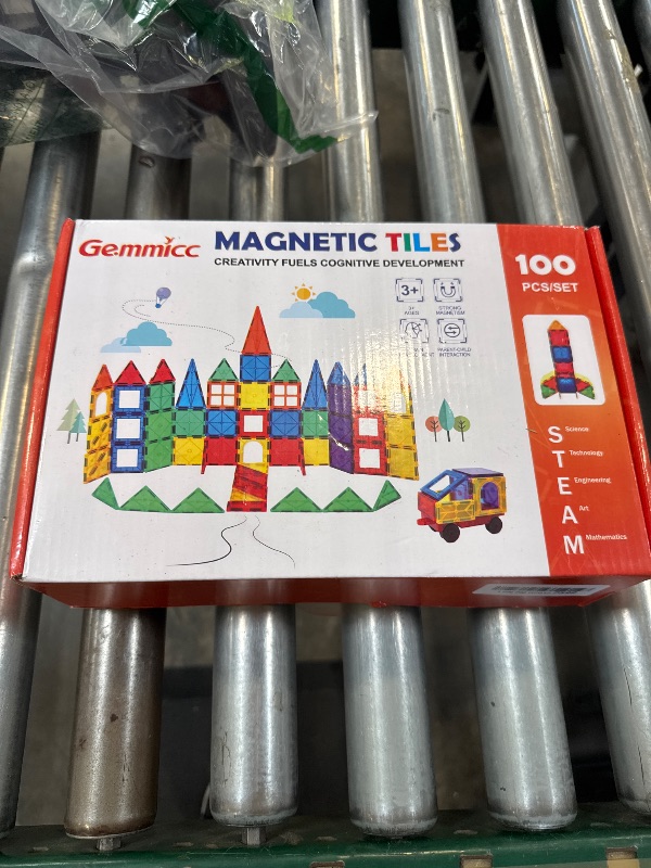 Photo 1 of Gemmicc 100 PCS Magnetic Tiles with 2 Cars, STEM Approved Educational Magnet BuildingToys, Magnet Puzzles Stacking Blocks for Boys Girls