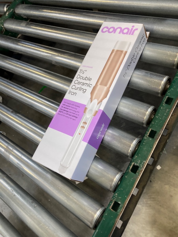 Photo 1 of Conair Double Ceramic 1 ½-Inch Curling Iron, 1 ½-Inch Barrel Creates Soft Waves & Curls, Hair Curler for Use on Medium & Long Hair, White/Rose Gold