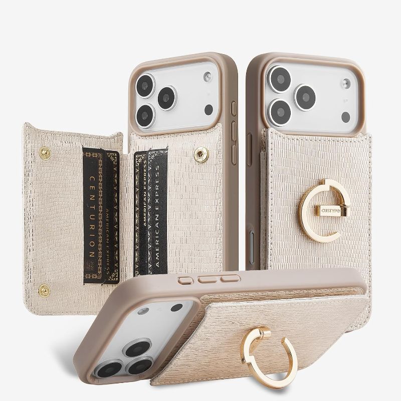 Photo 1 of CUSTYPE Compatible with iPhone 17 Pro Wallet Case with Card Holder,Bling Leather 180°Ring Holder Kickstand Card Slots Case,PU Leather Protective Case for iPhone 17 Pro 6.3inch-Nude&Bling
