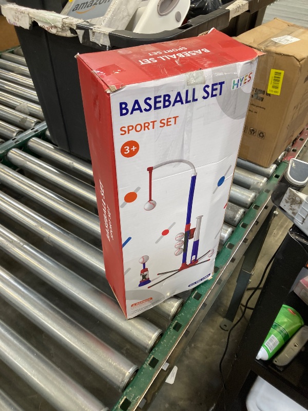 View 2 of HYES 3-in-1 Baseball Set for Kids 3-5 - Tee Ball Stand, Hanging Tee, Ball Launcher and 6 Softballs - Adjustable Height, Indoor/Outdoor Sport Gifts for Boys Girls, Blue