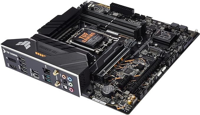 View 1 of ASUS TUF Gaming B850M-PLUS WiFi AMD AM5 B850 mATX Motherboard, 14+2+1 80A DrMOS Stages, DDR5, PCIe 5.0, 3X M.2, Wi-Fi 6E, 2.5Gb LAN, DP, HDMI™, USB 10Gbps & 20Gbps Type-C®, BIOS Flashback™, Aura Sync