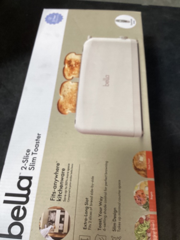 Photo 1 of bella 2 Slice Slim Toaster, Fits-anywhere™ Kitchenware, 6 Setting Shade Control with Reheat & Cancel Buttons, Fits sourdough, 10” Long Slot, Anti Jam & Auto Shutoff, 900 Watt, Oatmilk