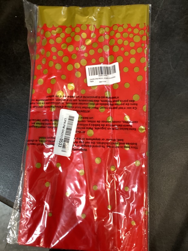 Photo 1 of LIKAJON 2 Pack Red and Gold Tablecloth Party Decorations Plastic Red Tablecloth Printed Gold Table Runner 54 x108 Inch Disposable Rectangle Table Cover for Birthday Wedding Graduation Anniversary