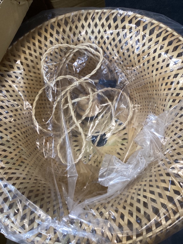Photo 1 of WYYSDWNE Rattan Plug in Pendant Light with 15FT Hemp Rope Cord Boho Light Fixture Can accommodate 3*E26 Bulbs of Woven Wicker Chandelier for Living Room Bedroom Dinning