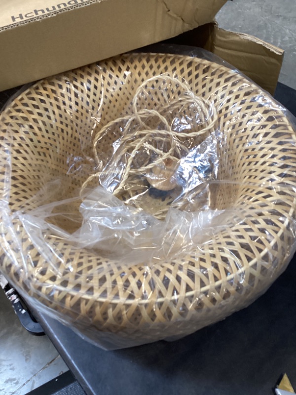 Photo 1 of WYYSDWNE Rattan Plug in Pendant Light with 15FT Hemp Rope Cord Boho Light Fixture Can accommodate 3*E26 Bulbs of Woven Wicker Chandelier for Living Room Bedroom Dinning