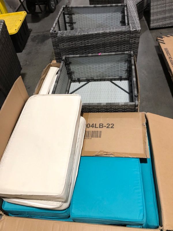 Photo 1 of ***FACTORY SEALED***t***TRUCK/TRAILER PICKUP ONLY***SUNVIVI OUTDOOR 7 Piece Patio Furniture Sets All Weather Gery PE Wicker Couch Sofa with Glass Table, Removable Beige Cushions, Brown Rattan