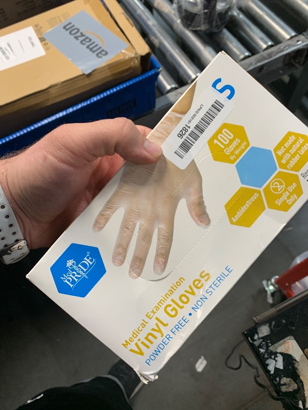 Photo 1 of ***FACTORY SEALED***MED PRIDE Medical Vinyl Examination Gloves (Small, 100-Count) Latex & Rubber Free, Ultra-Strong, Clear Disposable Powder-Free Gloves for Healthcare & Food Handling Use