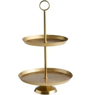 Photo 1 of *** stock Photo for reference only ** Gold Iron Floral Embossed 2 Tier Serving Stand