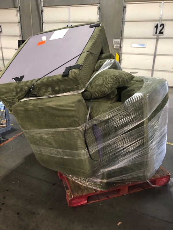 Photo 1 of *** TRUCK AND TRAILER PICKUP ONLY, PALLET ITEM***  LINSY HOME Oversized Convertible Sofa Bed with 2 Pillows & Ottoman, Corduroy Boneless Couch Folding Modular Sleeper Sofa, L Shaped Couch Floor Sofa for Living Room Apartment, Upgrade Backrest (Green)