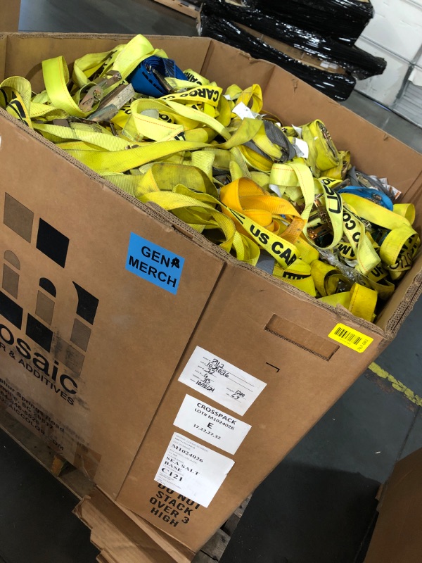 Photo 1 of ****TRUCK PICKUP**VARIOUS SIZES**US Cargo Control E Track Straps 2" x 12' (bulk-Pack), Break Strength, Yellow Heavy Duty E Track Ratchet Straps with 4' Fixed End and Spring E-Fittings, Logistic Tiedowns for Box Trucks, Vans