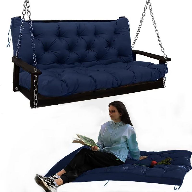 Photo 1 of ***STOCK PHOTO FOR REFERENCE ONLY***
Bench Cushion,2-3 Seater Replacement Thickened Patio Cushion with Ties,Waterproof Bench Cushion for Loveseat Garden Glider Bench Lawn Backyard, Navy