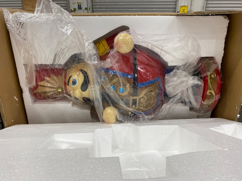 Photo 1 of **NO ELECTRICAL CORDS**Fraser Hill Farm 3-Ft. Nutcracker Toy Soldier on a Pedestal Base, Resin Statue w/ LED Lights, Indoor or Covered Outdoor Christmas Decor, Red