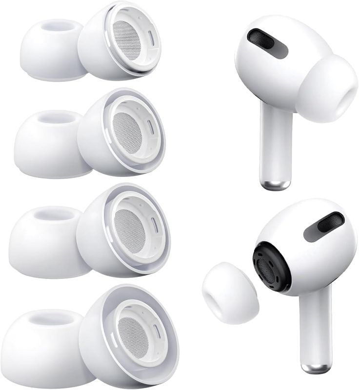Photo 1 of ***Missing Accessories *** 4 Pairs Replacement Ear Tips for AirPods Pro and for Air Pods Pro 2 with Noise Reduction Hole, Non-Slip Soft Silicone Bud Replacement for Airpod Tips Pro with Built-in Dust Guard Screen(White)
