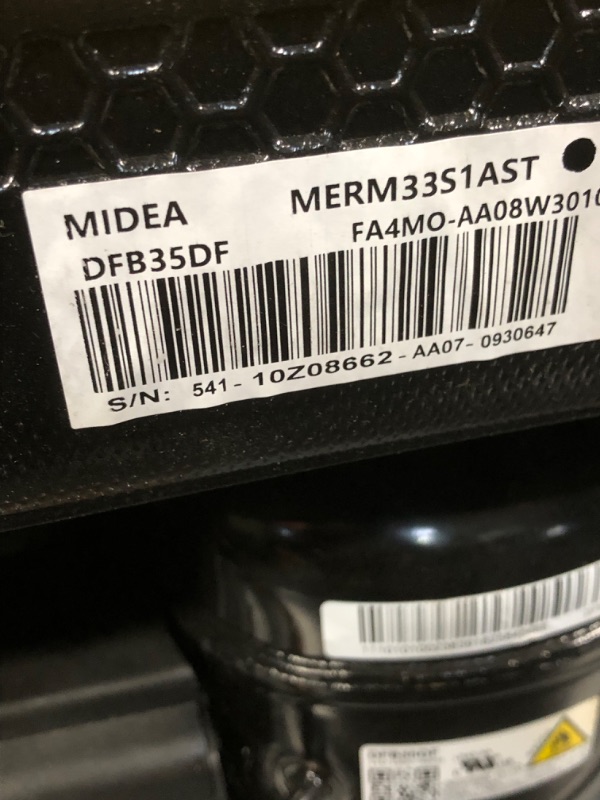 Photo 1 of ***Missing Inside Shelves *** Midea MERM33S1AST Mini Fridge, 3.3 Cu.ft Compact Fridge with Internal Light, Adjustable Thermostat, Reversible Door, Low Noise for Dorm, Office, Bedroom, Stainless Steel