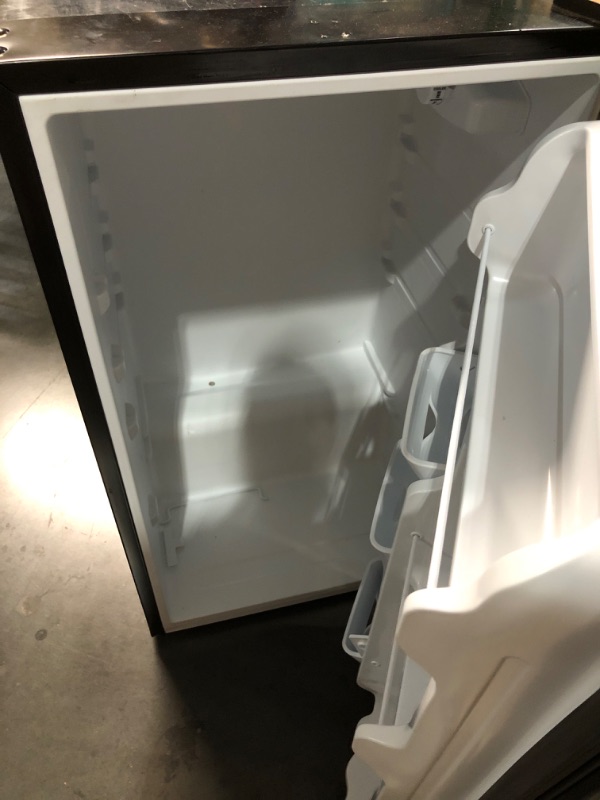 Photo 1 of ***Missing Inside Shelves *** Midea MERM33S1AST Mini Fridge, 3.3 Cu.ft Compact Fridge with Internal Light, Adjustable Thermostat, Reversible Door, Low Noise for Dorm, Office, Bedroom, Stainless Steel