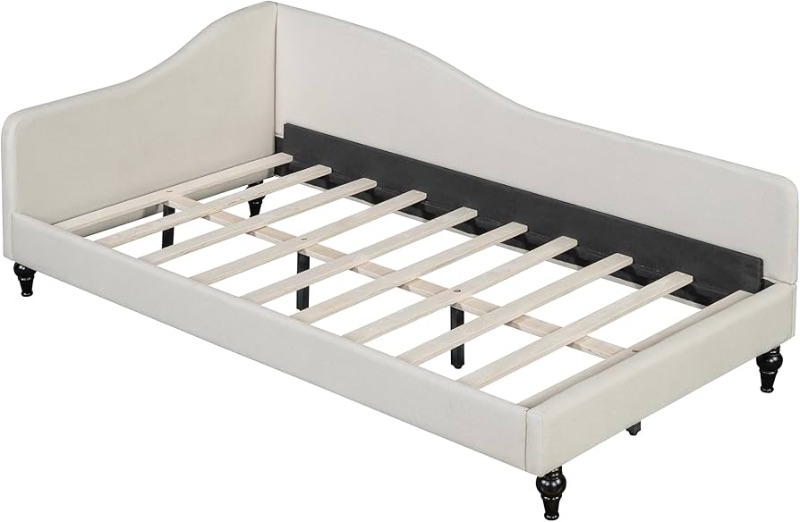 Photo 1 of ***PARTIAL SET - PRICE ADJUSTED*** Modern Classic Twin Size L-Shaped Platform Bed Frame with Storage, Sturdy Construction Easy to Assemble Noise-Free Design for Bedroom Dorm House, No Box Spring Needed,Beige-MDF-Twin