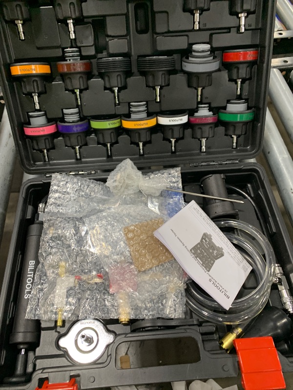 Photo 1 of BILITOOLS Radiator Coolant Pressure Tester & Vacuum Refill Kit, 28-Piece Universal Cooling System Radiator Leak Tester & Refiller