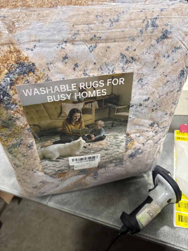 Photo 1 of Abstract Living Room Rug Round 10FT - Modern Washable Soft Thin Area Rug for Living Room Bedroom Under Dining Table - Neutral Indoor Floor Rug Carpets for Home Office Playroom Nursery - Blue