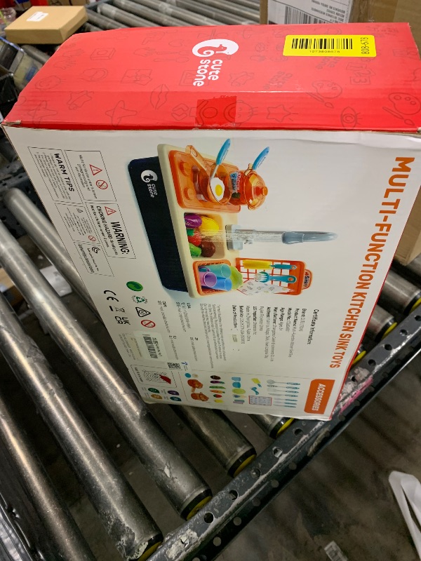 Photo 1 of CUTE STONE Pretend Play Kitchen Sink Toys with Play Cooking Stove, Pot and Pan with Spray Realistic Light and Sound, Dish Rack & Play Cutting Food, Utensils Tableware Accessories for Kids Toddlers