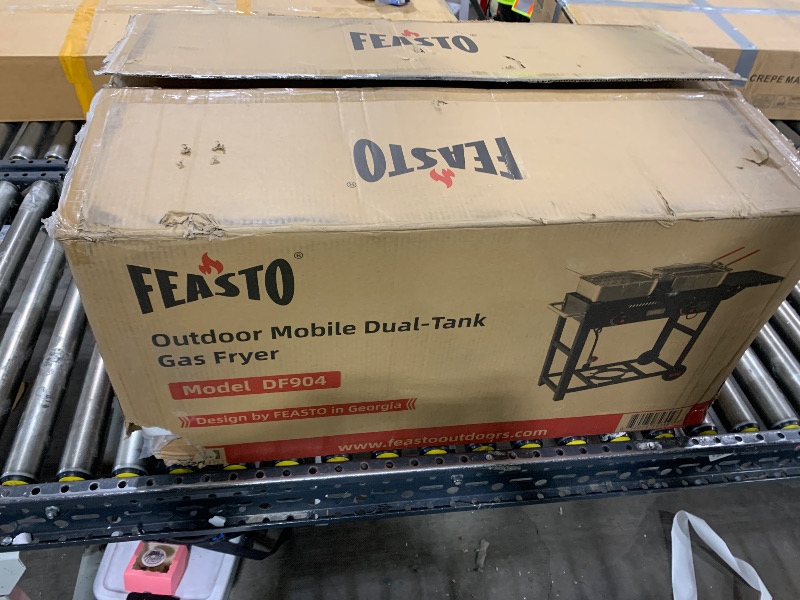 Photo 1 of FEASTO Outdoor Propane Deep Fryer with Movable Cart, 2-Burner Stove with 100,000 BTU Total, 2 x 18QT Aluminum Pots, 1 x 18QT Basket & 2 x 9QT Frying Baskets, Portable Fryer for Fish, Fries & Chicken