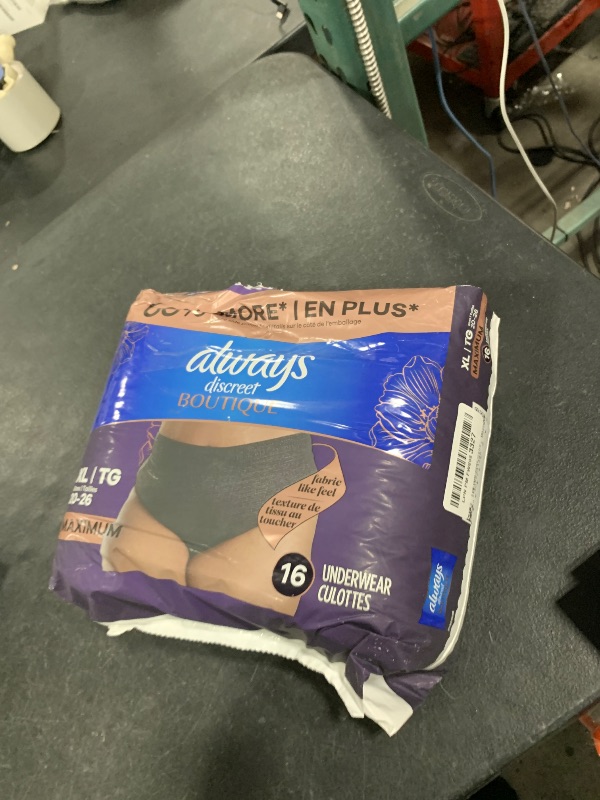 Photo 1 of Always Discreet Boutique Incontinence and Postpartum Underwear for Women, Maximum Protection, Extra Large, Black, 16 Count