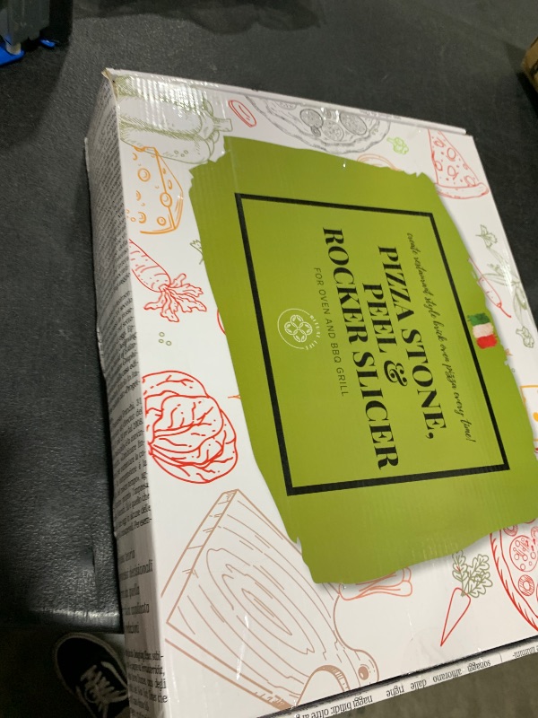 Photo 1 of Pizza Stone for Oven and Grill Set - 5PCS Pizza Making Accessories Kit - 15 inch Pizza Stone with Handles, Pizza Peel, Pizza Cutter, Dough Tool - Baking Stone for Bread - Large Rectangular Oven Stones