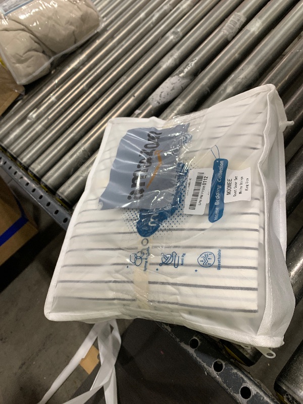 Photo 1 of MooMee Striped Duvet Cover Set 100% Washed Cotton Linen Like Textured Breathable Durable Soft Comfy (White Dark Grey Wide Stripes, King 104"x90")