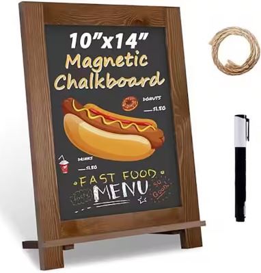 Photo 1 of Magnetic Chalkboard 10"x14" Small Chalkboard Signs with Stand, Tabletop or Wall-Hanging Menu Board, Rustic Wood Frame Chalk Board Sign Board for Countertop Display/Home Décor/Wedding