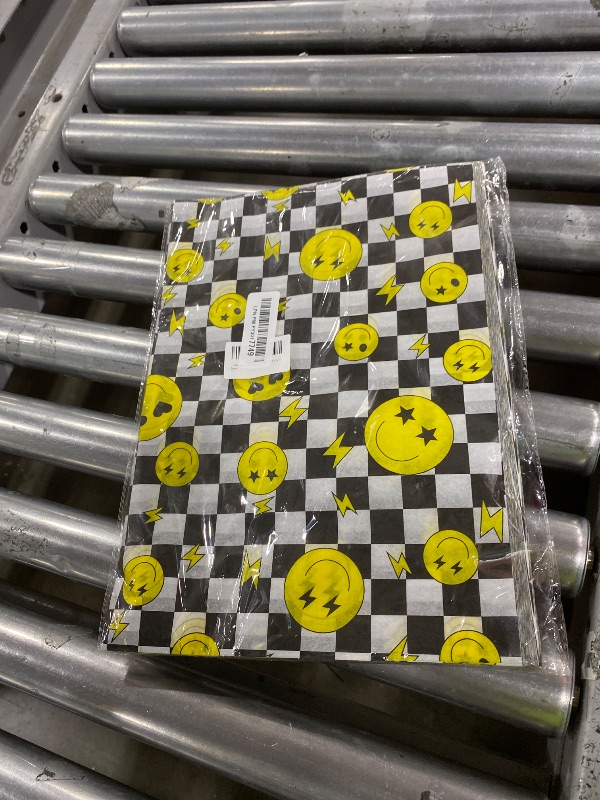 Photo 1 of 100 Sheets One Happy Dude Tissue Paper for Gift Bags, Black Yellow Smiley Faces Lightning Printed Wrapping Tissue Paper for Baby Shower Birthday Party DIY Crafts