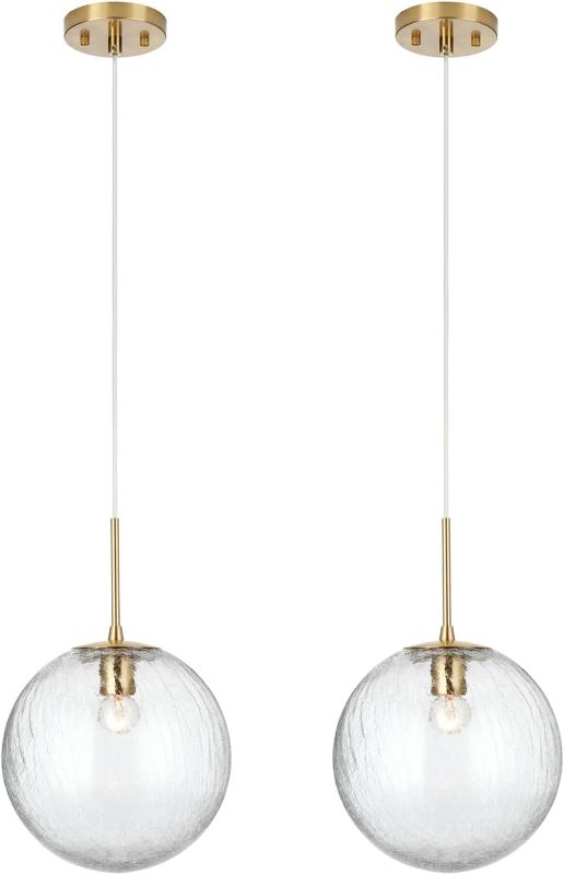 Photo 1 of ALICE HOUSE 2 Packed 10-inch Modern Kitchen Island Pendant Light, Crack Glass, Brushed Brass Finish, Farmhouse Hanging Light Fixtures for Bathoom, Entryway and Hallway AL4602-P2
