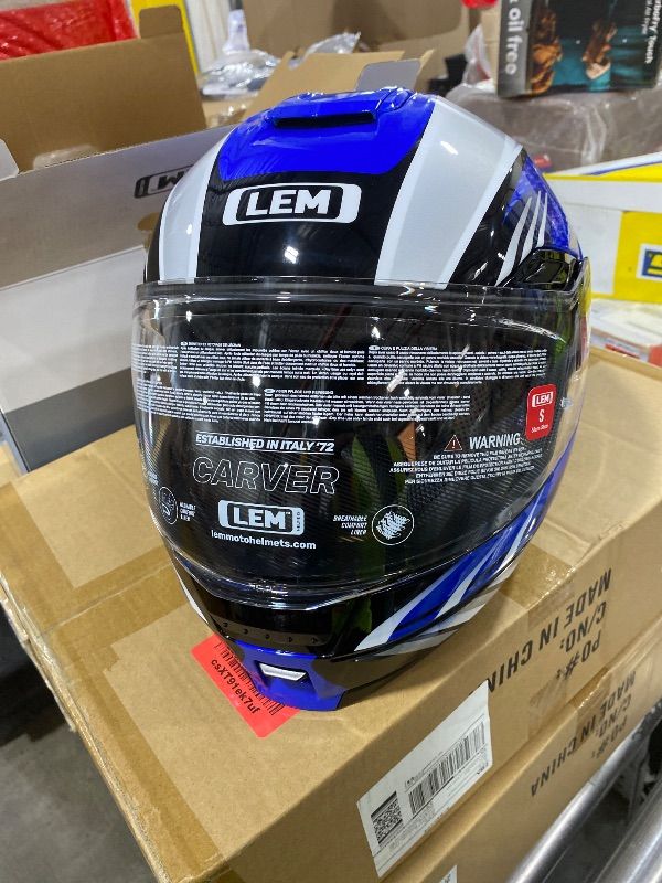 Photo 1 of LEM Modular Motorcycle Helmets Fiberglass, Full Face Motorcycle Helmet Flip Up for Touring, DOT Certified, Release Sun Visor & Removable Comfort Liner, Lightweight Street Bike Helmet (Blue, S)