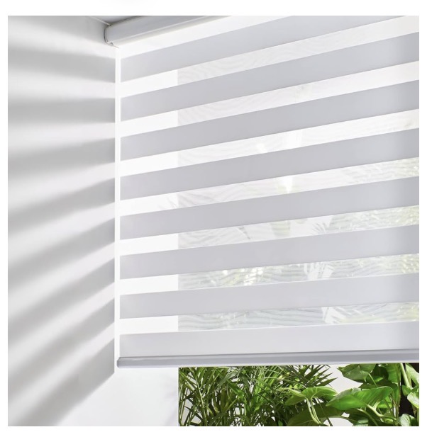 Photo 1 of Persilux Cordless Zebra Blinds for Windows Free-Stop Roller Windows Shades (24" W X 72" H, White) Dual Layer Light Control for Day and Night, Light Filtering Sheer Shades for Home, Easy to Install