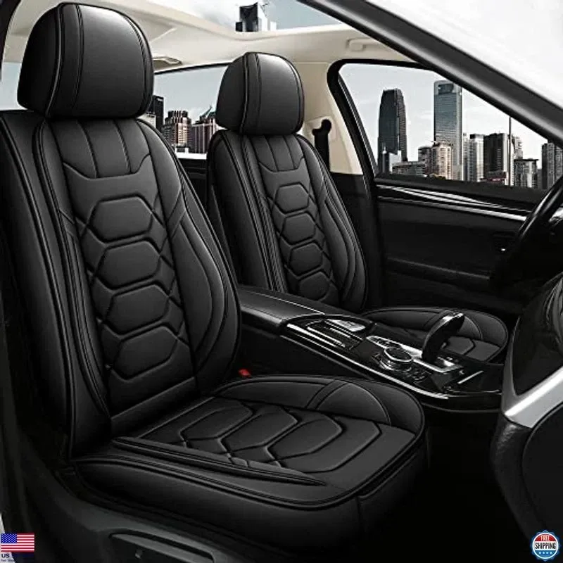 Photo 1 of Pariitadin Leather Car Seat Covers Full Set, Waterproof Faux Leather Seat Covers for Cars, Non-Slip Car Interior Covers Universal Fit for Most Cars Sedans Trucks SUVs, Black