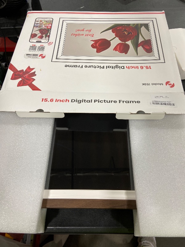 Photo 1 of BIGASUO Digital Picture Frame 15.6" Frameo 64GB Large WiFi Electronic Photo Frames 1920x1080 IPS FHD Touch Screen Share Moments Instantly Anywhere Best Gifts for Parents and Grandparents Solid Walnut