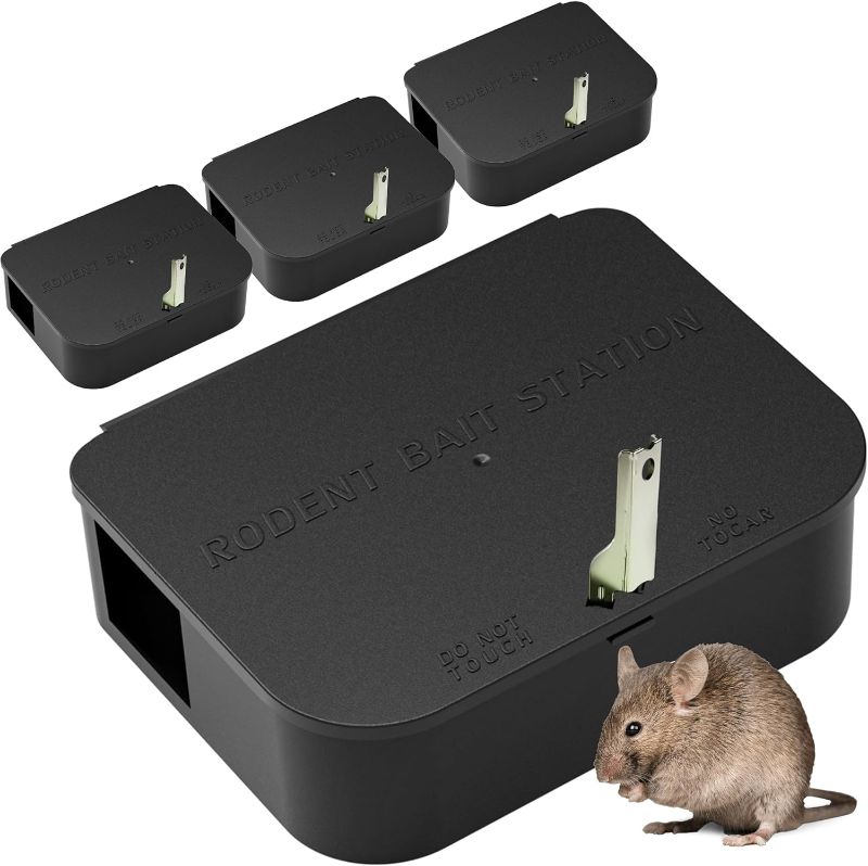 Photo 1 of Rat Station Box with 1 Key, Complete Rodent Solution Keeps Rats Away, Pet & Child-Safe, Lock & Key Available, Reusable & Long-Lasting, Indoor & Outdoor, 4 Pack