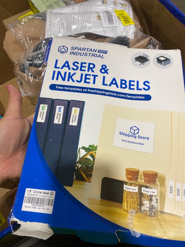 Photo 1 of 1.5" Printable Round Labels for Laser and Inkjet Printers - 3000 Blank Labels, 100 Sheets for Thank You Stickers, Price Tags, QR Codes, Business Logos - Spartan Industrial Template C003