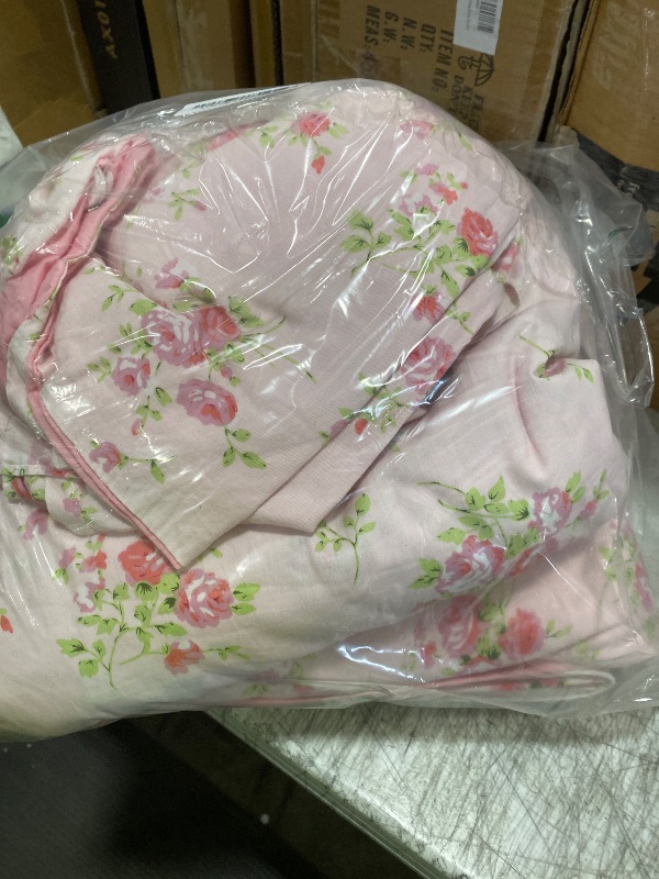 Photo 1 of LELVA Romantic Roses Print Duvet Cover Set with Bed Skirt Pink Lace Ruffle Floral Shabby Chic Bedding Sets California King 4 Piece