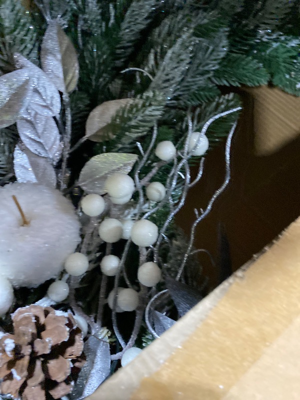 Photo 1 of WANNA-CUL Pre-Lit 30 Inch Large Christmas Wreath for Front Door with 50 Led Lights,Silver White Lighted Christmas Door Wreath Decor with White Apples and Berries, Battery Operated