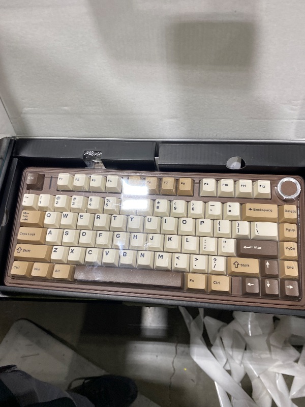 Photo 1 of AULA F75 75% Wireless Mechanical Keyboard, Hot Swappable Creamy Keyboard, Pre-lubed Linear Switches, 2.4GHz/Type-C/BT5.0, RGB Backlit Gaming Keyboards(White&Brown)