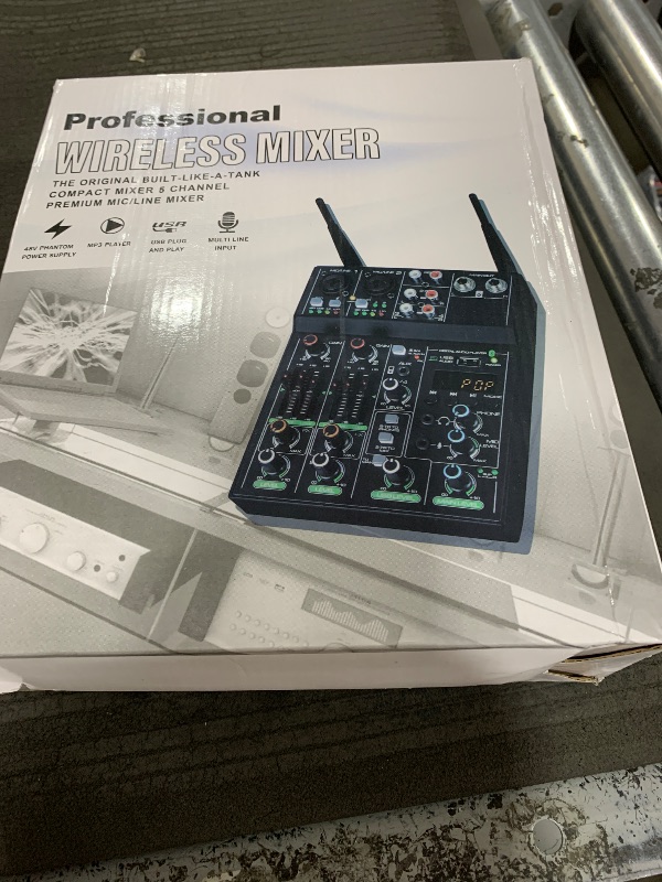 Photo 1 of NON-FUNCTIONAL, PARTS ONLY---------------------------------Professional Audio Mixer With Dual Wireless Microphone, Sound Board Console System Interface 4 Channel Dj Mixer USB Bluetooth MP3 Computer Input 48V Phantom Power, Suitable for DJ Karaoke PC Guita