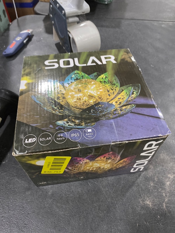 Photo 1 of Huaxu Solar Lights Outdoor Decorative-Bright Purple Lotus Flower Table Lamp,Glass Globe 30 LED Waterproof Metal Decorations Gifts for Mom Women Garden Patio Pathway Yard Balcony Outside Decor