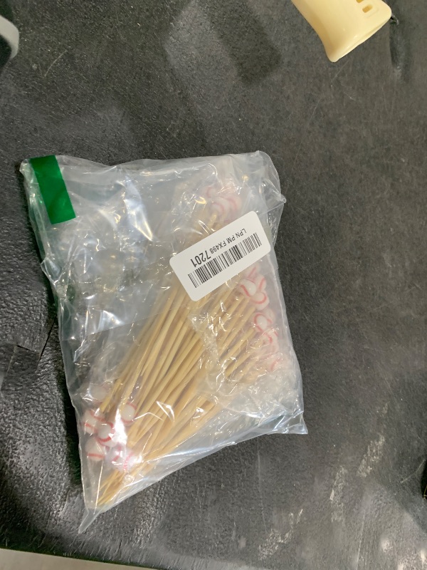 Photo 1 of 100 Pieces Bamboo Cocktail Picks 4.7 Inch Fruit Toothpicks Sports Ball End Cocktail Skewers Wooden Decorative Cocktail Picks for Appertizes, Fruit, Food, Sport Party Favors (Baseball)