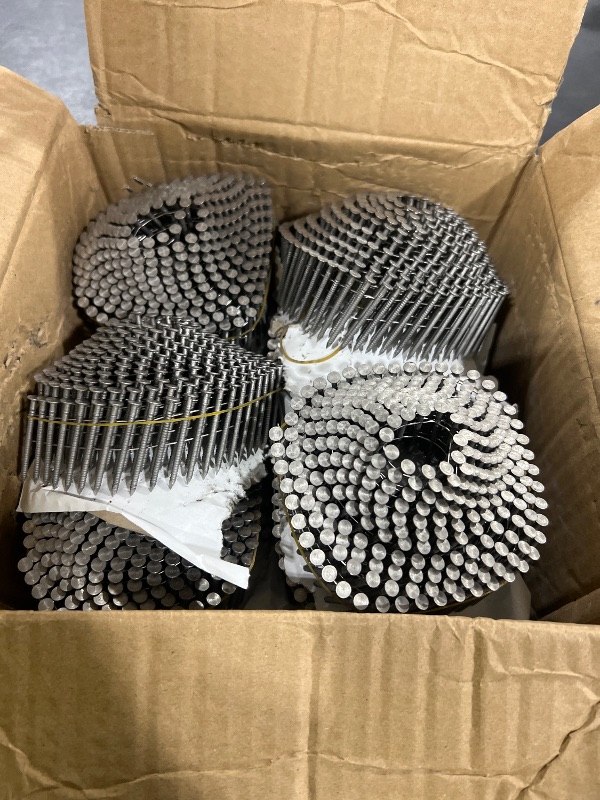 Photo 1 of 3600 Count Stainless Steel Coil Nails 15-Degree Collated Wire Coil Nails 1-1/2 Inch, 0.09 Inch Ring Shank `