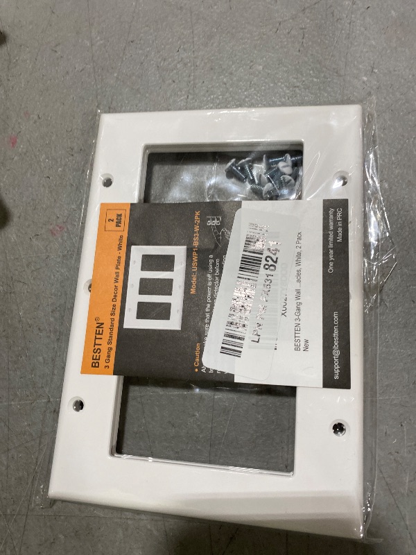 Photo 1 of [2 Pack] BESTTEN 3-Gang Decorator Wall Plate, GFCI Outlet and Dimmer Switch Cover with 3 Decorator Openings, Standard Size, H4.53” x L6.38”, Unbreakable Polycarbonate, UL Listed, White