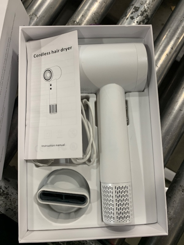 Photo 1 of YALICE Cordless Hair Dryer Rechargeable with Digital Screen, 15000mAh Travel Hair Dryer with Magnetic Nozzle, 4 Mode Portable Hair Blow Dryers for Women Kids Outdoor Camping Beaches (White)