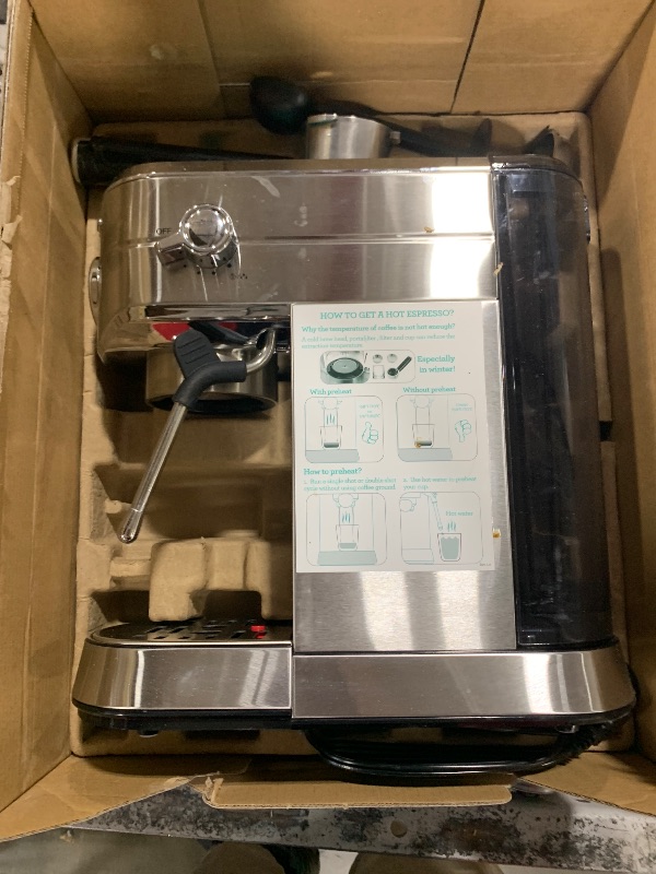 Photo 1 of CASABREWS CM5418 Espresso Machine 20 Bar, Compact Espresso Maker with Steam Milk Frother, Stainless Steel Coffee Machine with 34oz Removable Water Tank for Cappuccino, Small Latte Machine, Silver