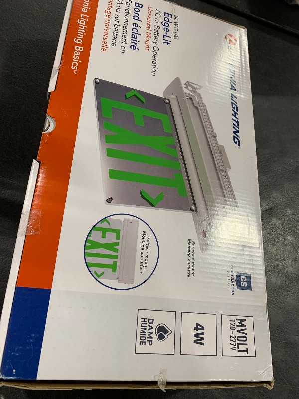 Photo 1 of Lithonia Lighting Basics Edge-lit LED Exit Sign with Green Letters, Universal Mount Emergency Exit Only Sign, Ni-Cad Battery Backup (BE W G UM M2)