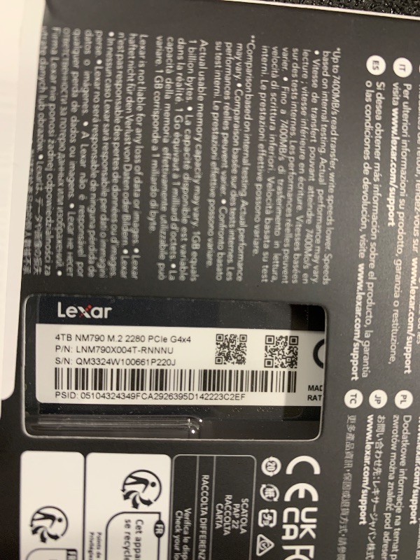 Photo 1 of Lexar 4TB NM790 SSD PCIe Gen4 NVMe M.2 2280 Internal Solid State Drive, Up to 7400/6500 MB/s Read/Write, Compatible with PS5, for Gamers and Creators, Black (LNM790X004T-RNNNU)