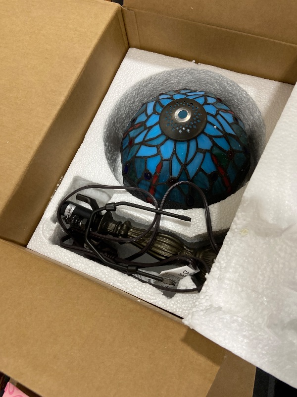 Photo 1 of LIBOZMKO Tiffany Lamp Dragonfly Stained Glass Table Lamp, 8 Inch Antique Desk Lamp with LED Bulb, Desk Reading Light for Bedroom Living Room Office Table Lamps for Bedside Nightstand Gift