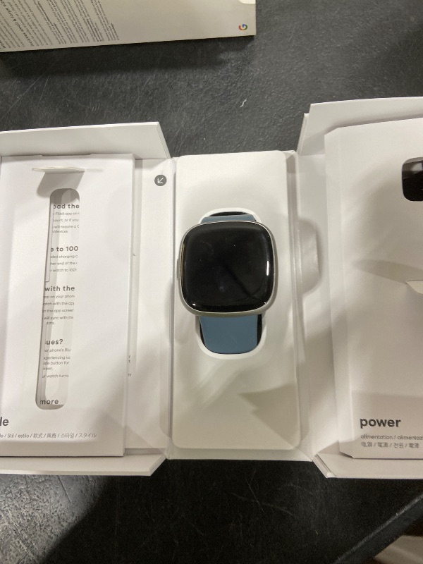 Photo 1 of Fitbit Versa 4 Fitness Smartwatch with Daily Readiness, GPS, 24/7 Heart Rate, 40+ Exercise Modes, Sleep Tracking and more, Waterfall Blue/Platinum, One Size (S & L Bands Included)
